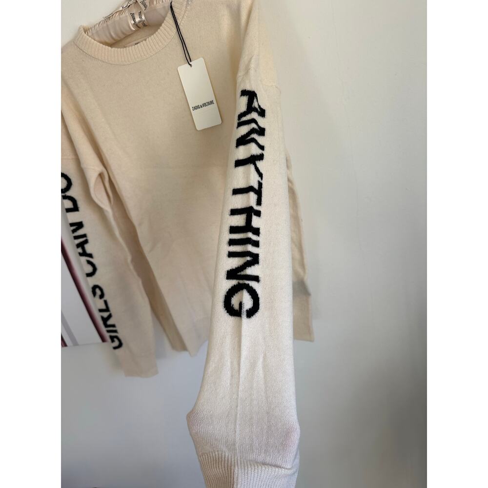 Zadig & Voltaire Gaby Girls Can Do Anythi Cashmere/wool Cream Sweater Small NWT - Picture 5 of 7